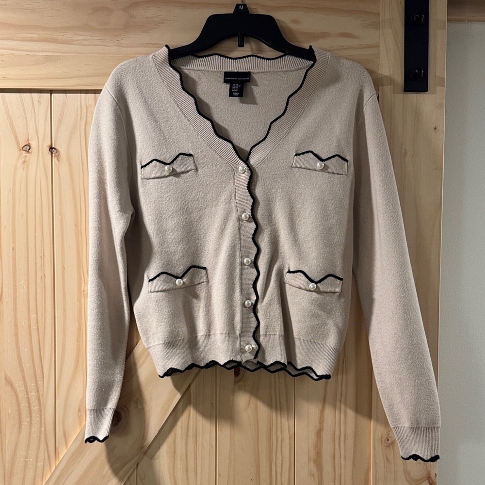 Adrienne Vittadini Cream Cardigan with Black Accents